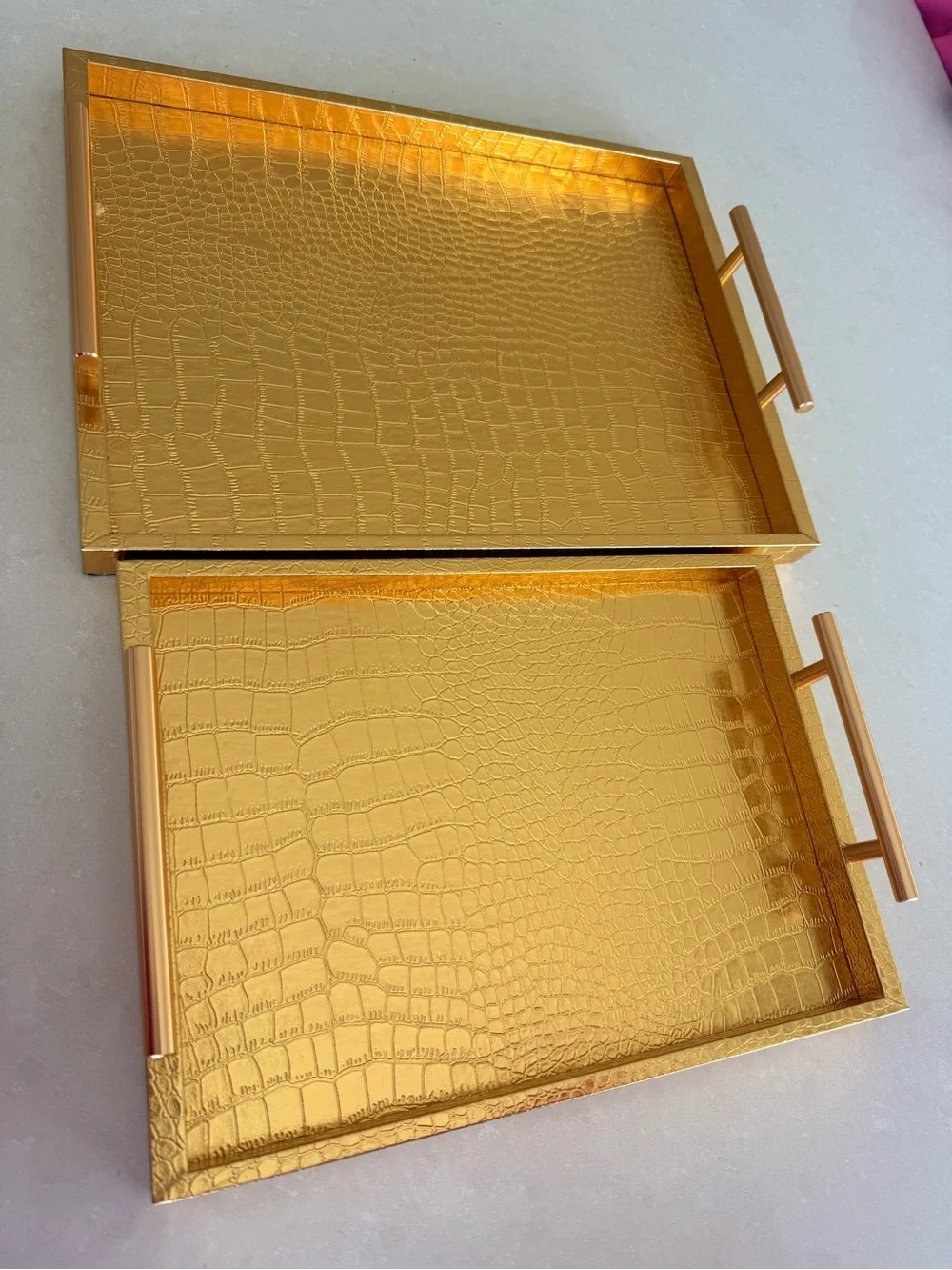 Gold Croc-Embossed Decorative Serving Trays